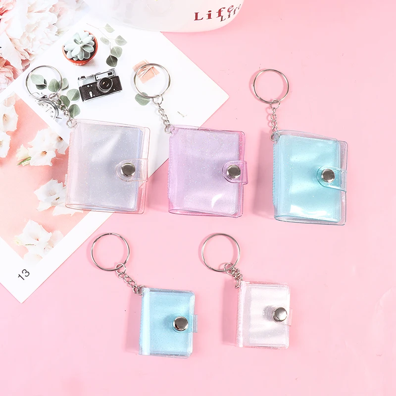 1Pcs PVC Sequins Mini Photo Album Pendant Keychain Transparent Sticker Name Card Keyring New Fashion Holder Photos Bag Key Fob