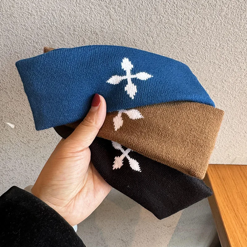 

Women Winter Broadside Headband Solid Color Knitted Warm Headwrap Girls Punk Elastic Sports Hair Bands for Hair Accessories