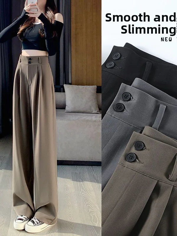 

High Waist Straight Leg Suit Pants Women's Summer New Style Slimming Pear Shape Loose Drapey Small Size Wide Leg Pants