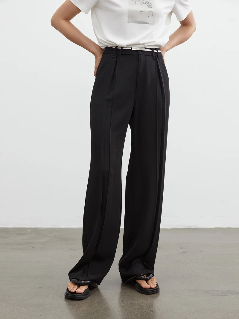 

Slimming Straight Leg Suit Pants Women's Summer Anti-Wrinkle Loose Fit High Waist Long Pants Casual Sle Blank Label