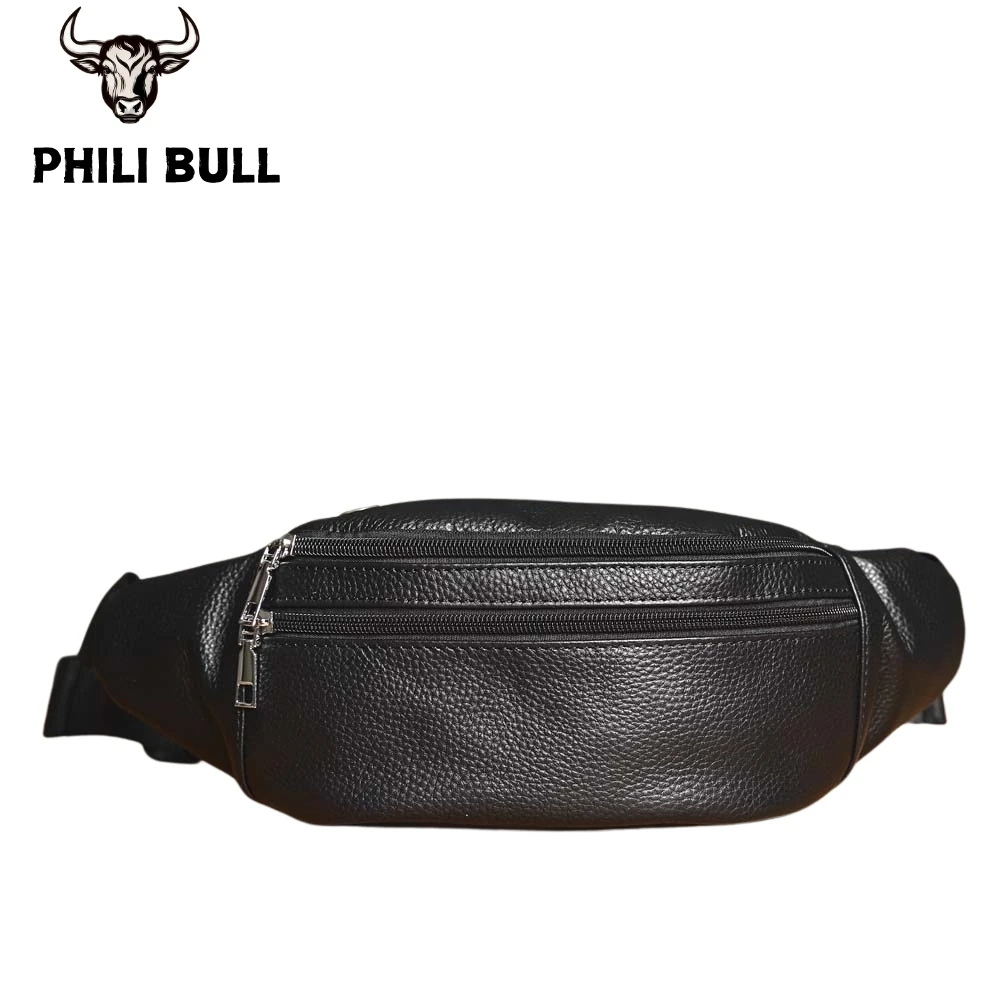 PHILI BULL Genuine Leather Men\'s Chest Bag Messenger Bag Shoulder Bag Casual First Layer Cowhide Waist Bag Trendy Men\'s Bag