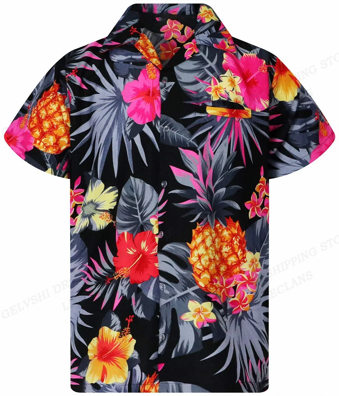 Pineapple 3d Printed Shirt Men's Tropical Flower Shirt Beach Shirt Men's Professional Lapel Shirt Hawaiian Camisas Men's Clothin