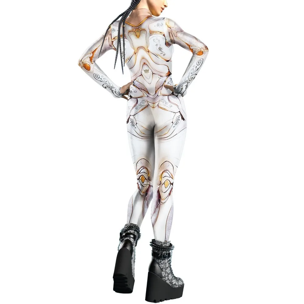 New Women Sexy Mechanical CyberPunk Jumpsuit Catsuit Zipper Bodysuit Halloween Game Party Costume Female Cosplay Zentai Outfit