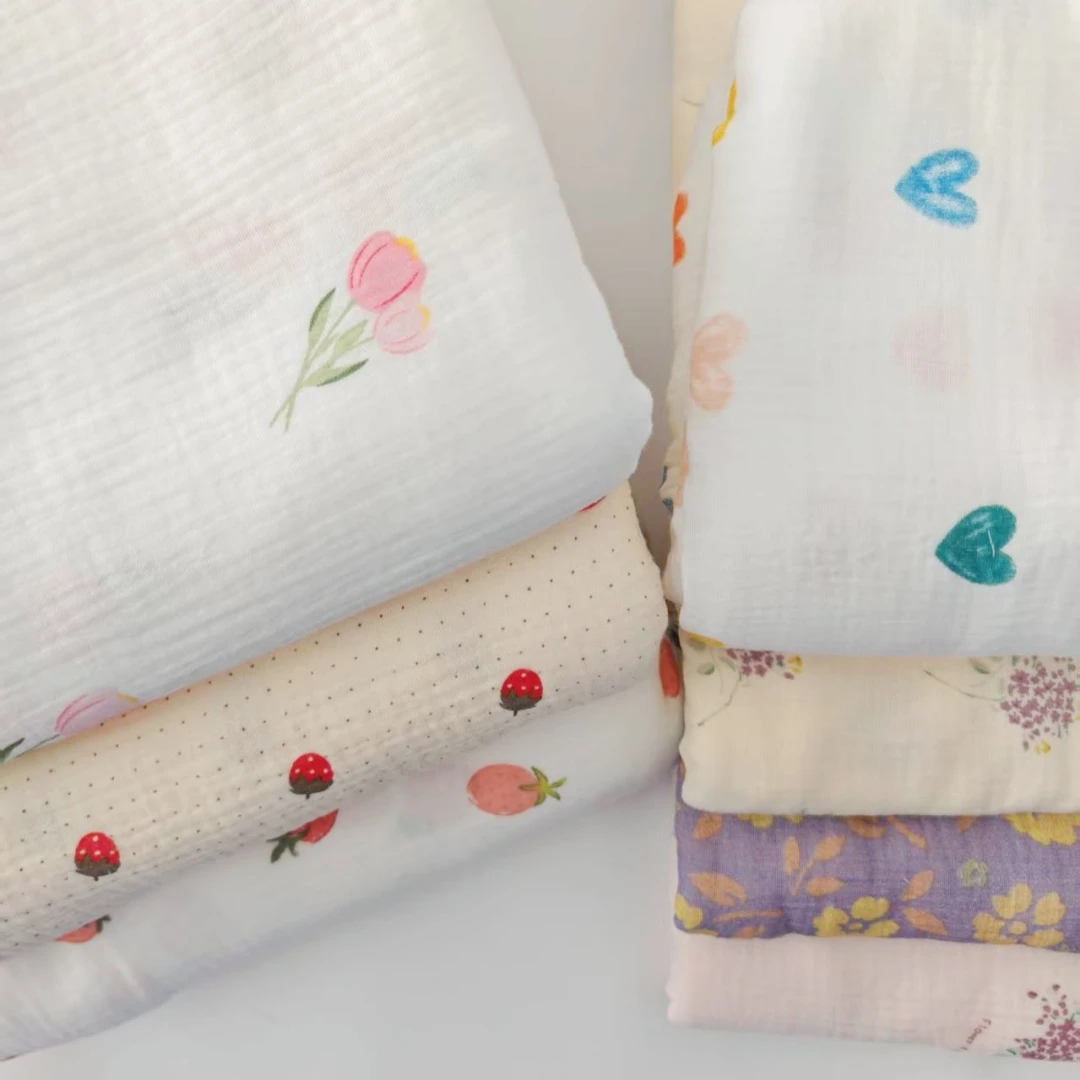 135x50cm Soft Colorful Floral Heart Cotton Double Gauze Fabric, Children's Clothing, Pajamas, Home Clothes Fabric Sewing Cloth