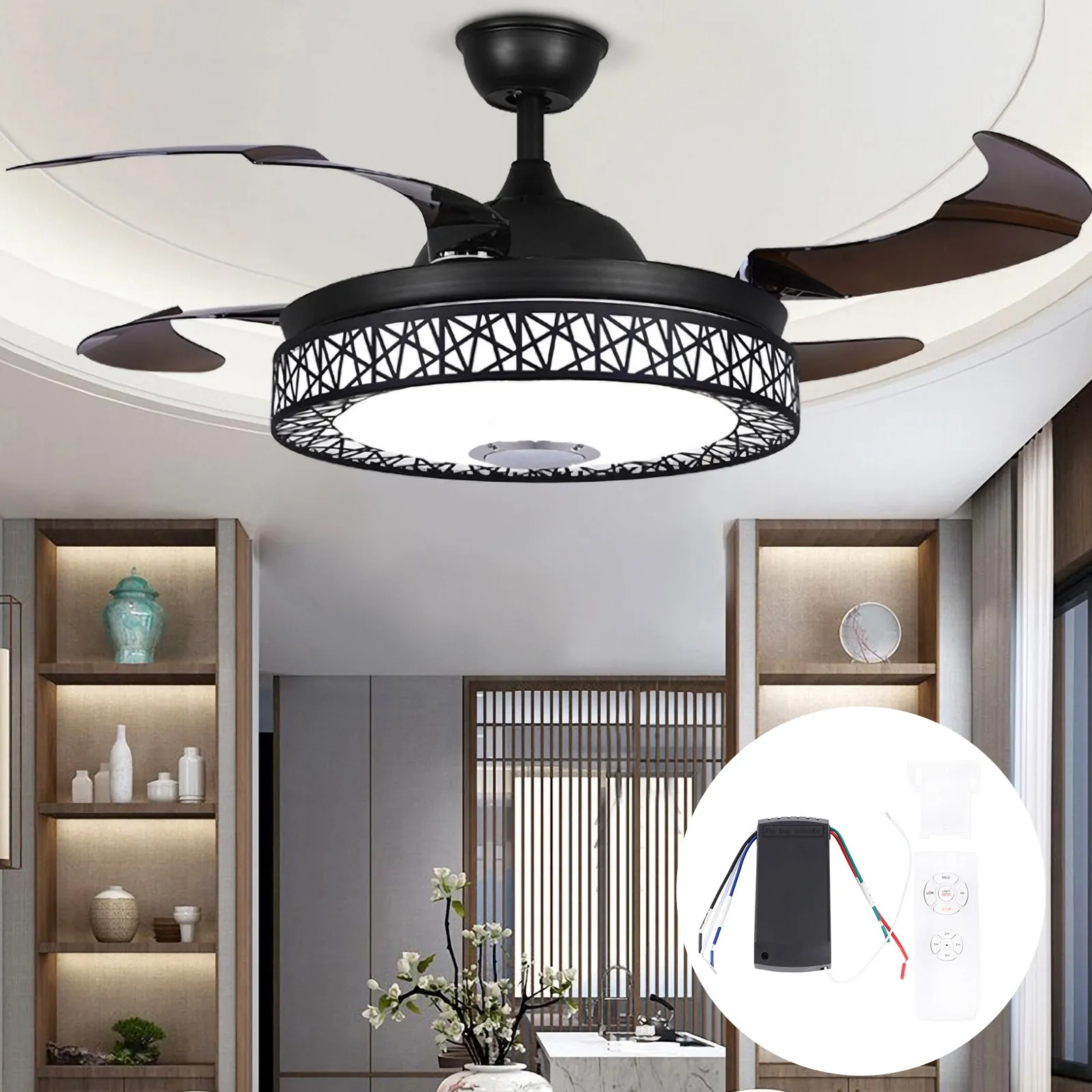 Ceiling Fan Light Controller Wireless Kit White Easy Install Remote Control Fan Receiver English No Battery