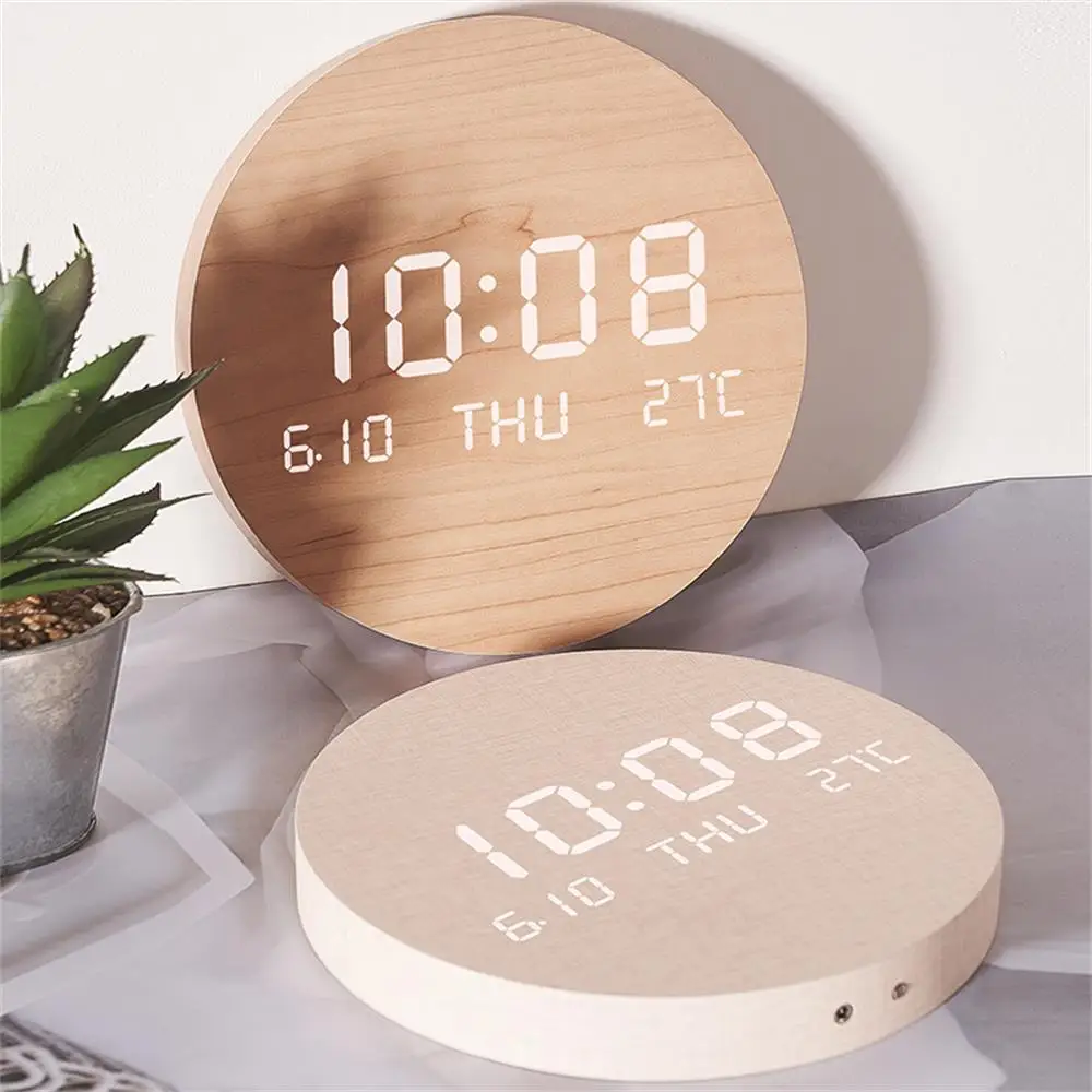 

LED Digital Wall Clock Temperature Date Time Multi-function Display Silent Alarm Clock for Bedroom Living Room Hanging Clock