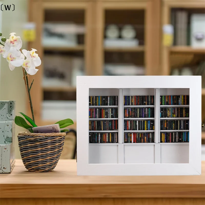 〔W〕Anti Anxiety Bookshelf Wooden Miniature Ornament Stress Relief Shake Gifts For Friends Desk Dollhouse Decor Therapy〔Winter1〕