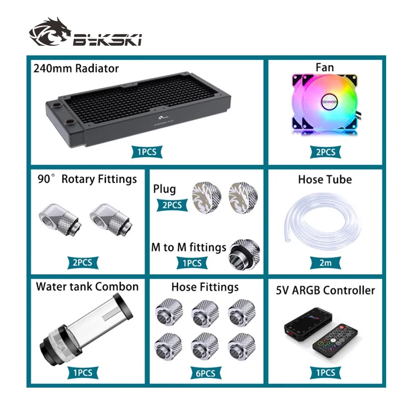 Bykski Water Cooling Kit Water Pump 240mm/360mm Radiator 120mm Fan PC System Cooler G1/4'' Fittings Hard / Hose Tube/B-CASE-A