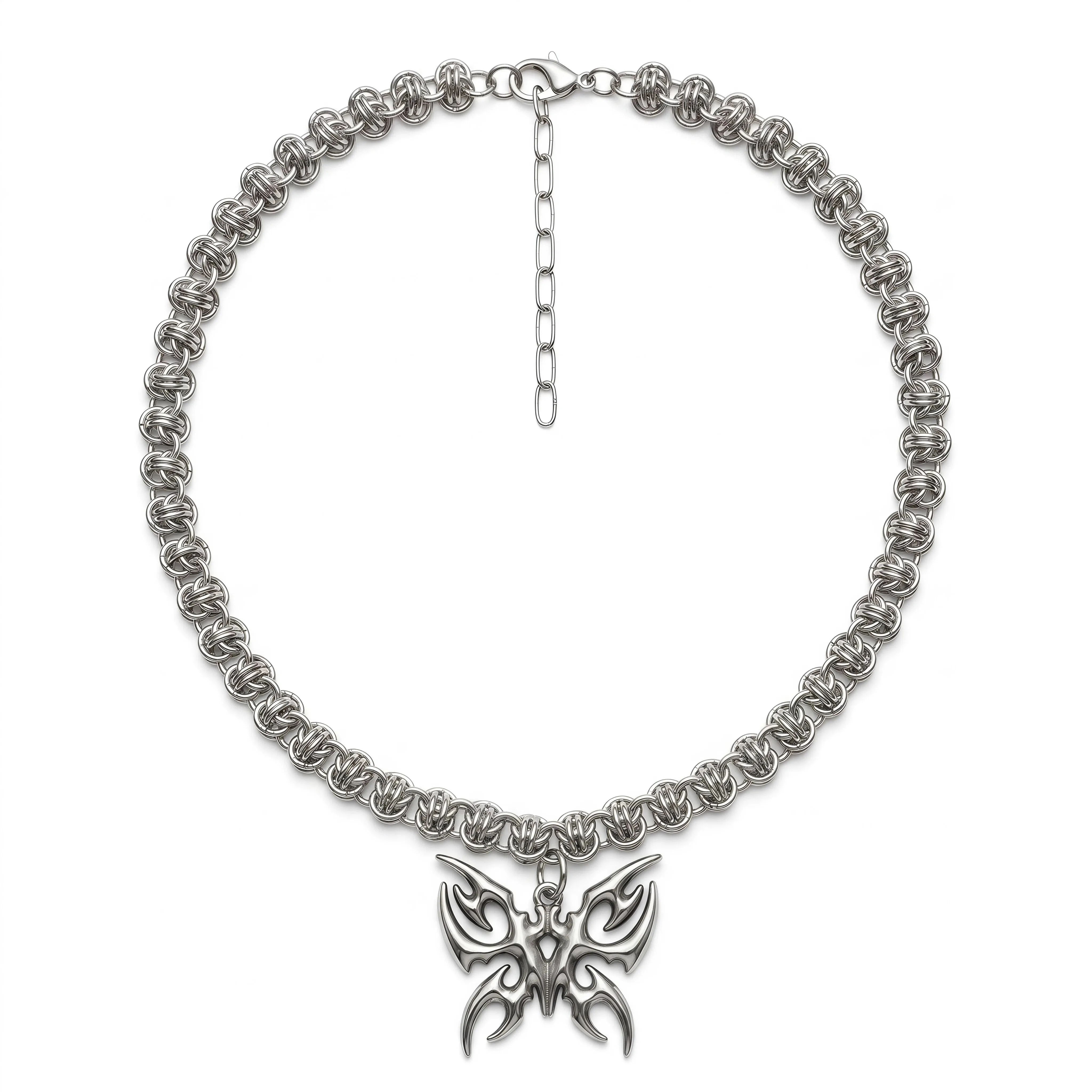 Gotische Schmetterlings-Choker-Halskette aus Edelstahl, Byzantinische Kette, Y2K Punk Goth Statement-Schmuck für Frauen und Männer, Geschenk – Detail 6