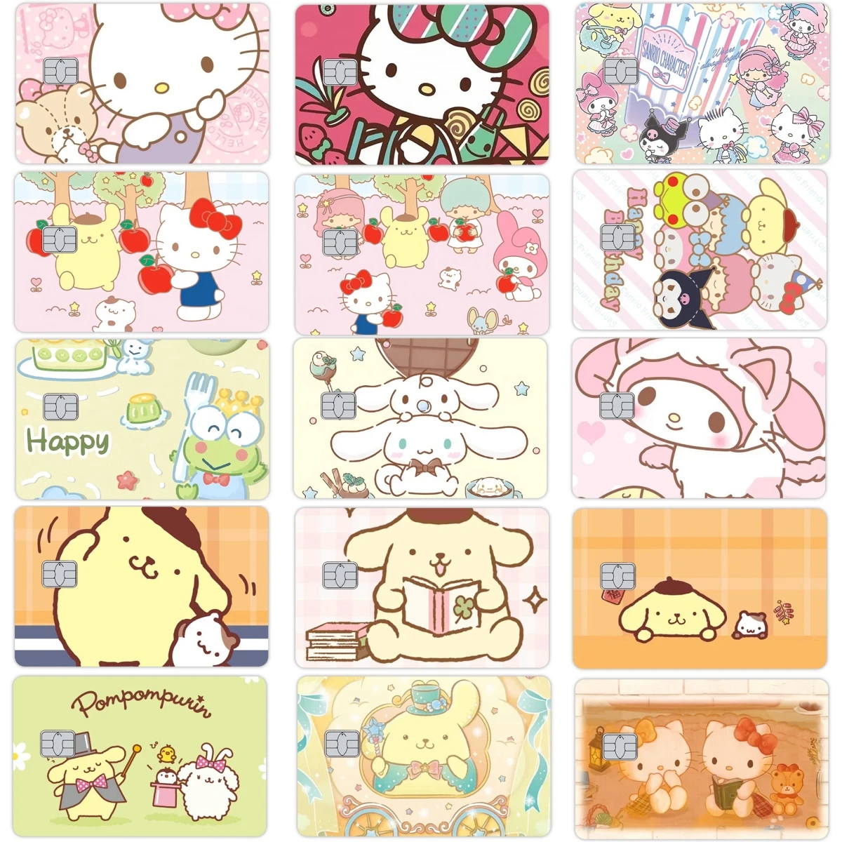 

Kawaii Hello Kitty аниме Kuromi Pochacco MyMelody Diy мультяшные наклейки пленочная кожа для кредитной дебетовой банковской автобуса Visa Card Tape Cover