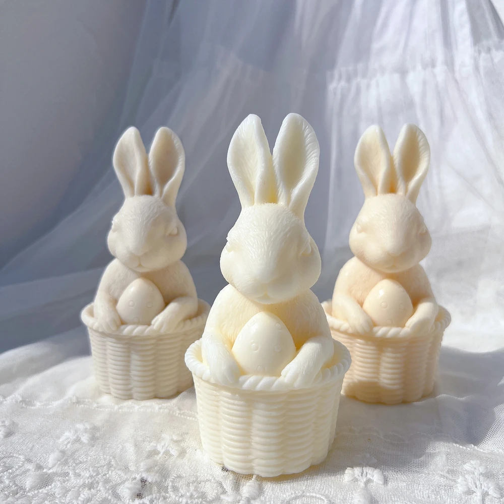 3 Designs Egg Rabbit Silicone Candle Mold Bunny Resin Silicone Mold Animal Soy Wax Mould Easter Home Decor Concrete Mould
