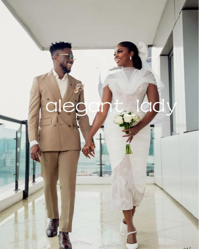 Do kostek Aso Ebi suknie ślubne syrenka 2025 marszczony zabudowany dekolt sznurowany gorset rozcięcie strój ślubny dostosowany