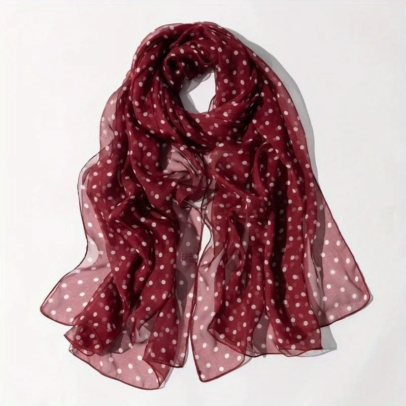 

Lightweight 100% Mulberry Silk Chiffon Scarf for Women Oblong Shawl Neck Scarf Beach Wrap Headscarf Gift Pack Burgundy Polka Dot