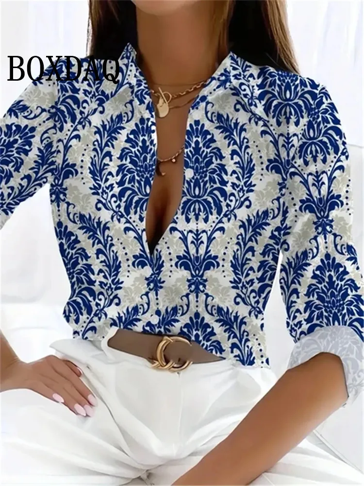 2024 Luipaard Print Patroon Revers Knop Vrouwen Shirt 3D Gedrukt Casual Mode Lange Mouw Knop Shirts Nieuwe Lente Kleding top