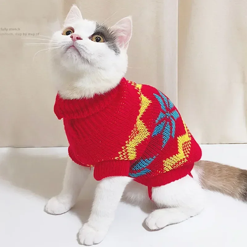 Cute Cat Sweater Costume Winter Warm Pet Clothes for Cats Pullover Mascotas Clothing Gatos Products for Animals