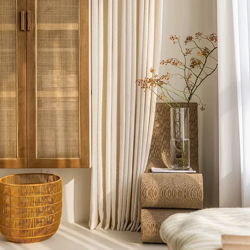 

Screen Light-transmitting and Opaquecream Milk Tea-colored Cotton and Linen Plaids French Moon Screens Tulle Nature Vertically