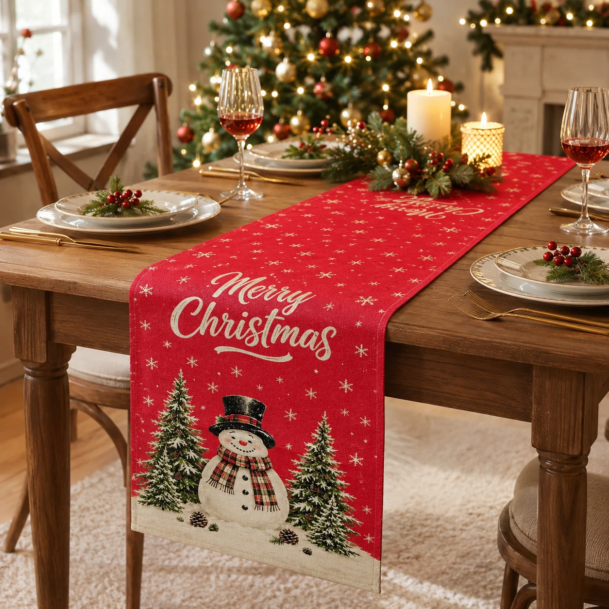 Christmas Snowman Table Runner Christmas Table Centerpiece Decor Xmas Party Photo Backdrop Coffee Table And Window Display Liner