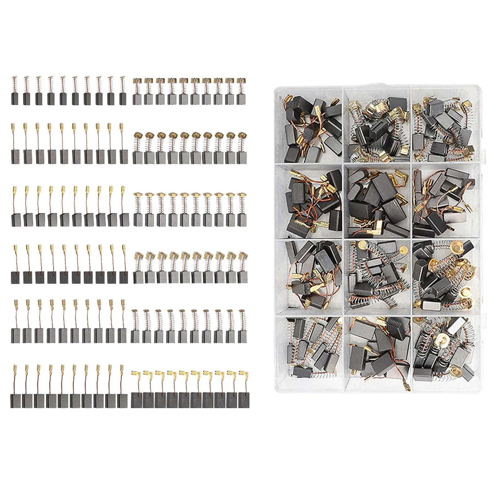 120-teiliges Kohlebürsten-Set für Elektromotoren, 12 verschiedene Größen, Graphit- und Kupferdraht, Motor-Reparaturset für Bohrmaschinen, Sägen, Schleifmaschinen, Staubsauger – Detail 3