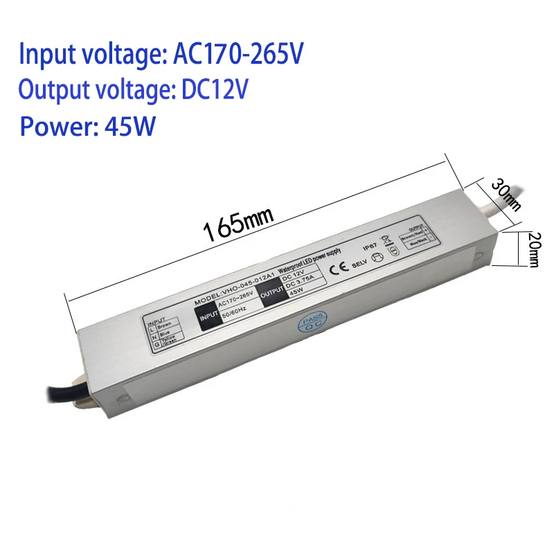 LED Waterproof Power Supply Input AC100-265V Output 12V 1A 12W/1.68A 20W /2.5A 30W/ 3.75A 40W /5A 60W /Transformator Driver