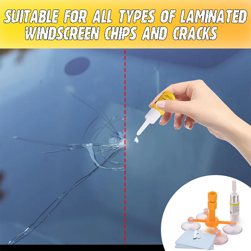 Car Windshield Repair Kit For Automotive Fix Glass Chips Cracks Bulls-Eye Star-Shaped And Half-Moon Cracks Hand Tools