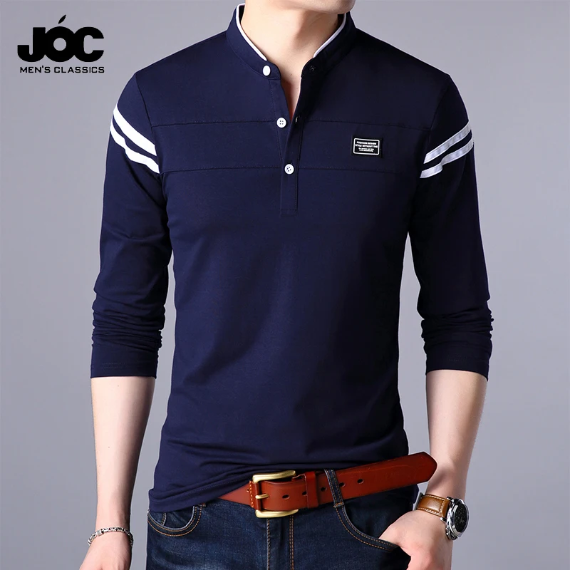 Men\'s Fashion Summer Long Sleeved POLO T-shirt Casual Cotton Breathable Top Stand Up Neck Long Sleeve Korean Comfortable Shirt