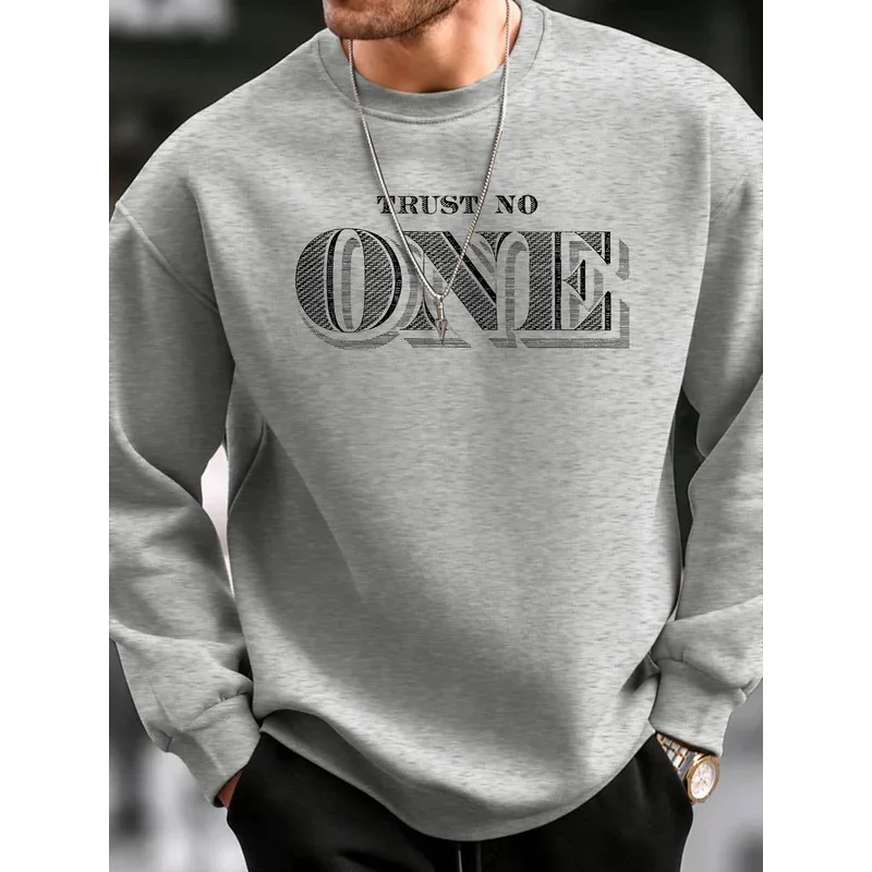 

Мужской осенне-зимний модный повседневный свободный модный пуловер с принтом TRUST NO ONE, теплая толстовка с круглым вырезом и длинными рукавами