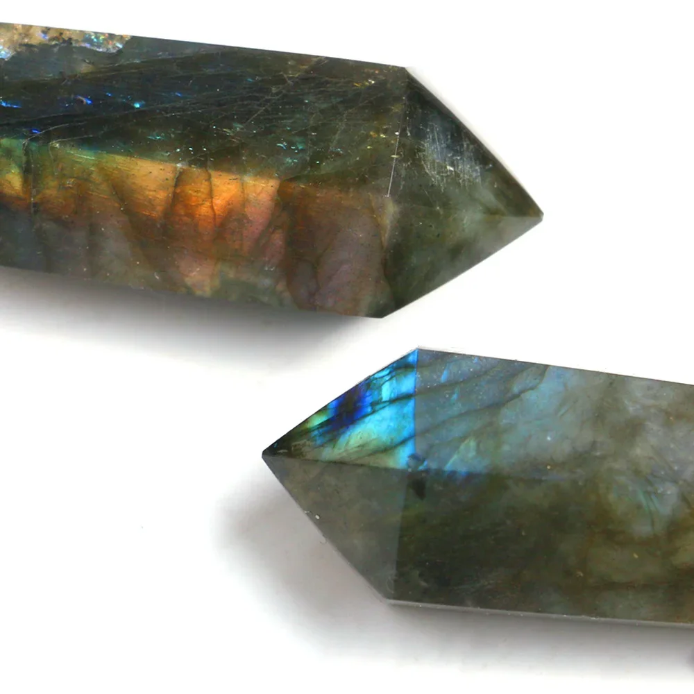 Natural Labradorite Pendant Men Women Necklace Double Stick Hexagon Point Energy Blue Crystals Quartz Moonstone Jewelry Ornament