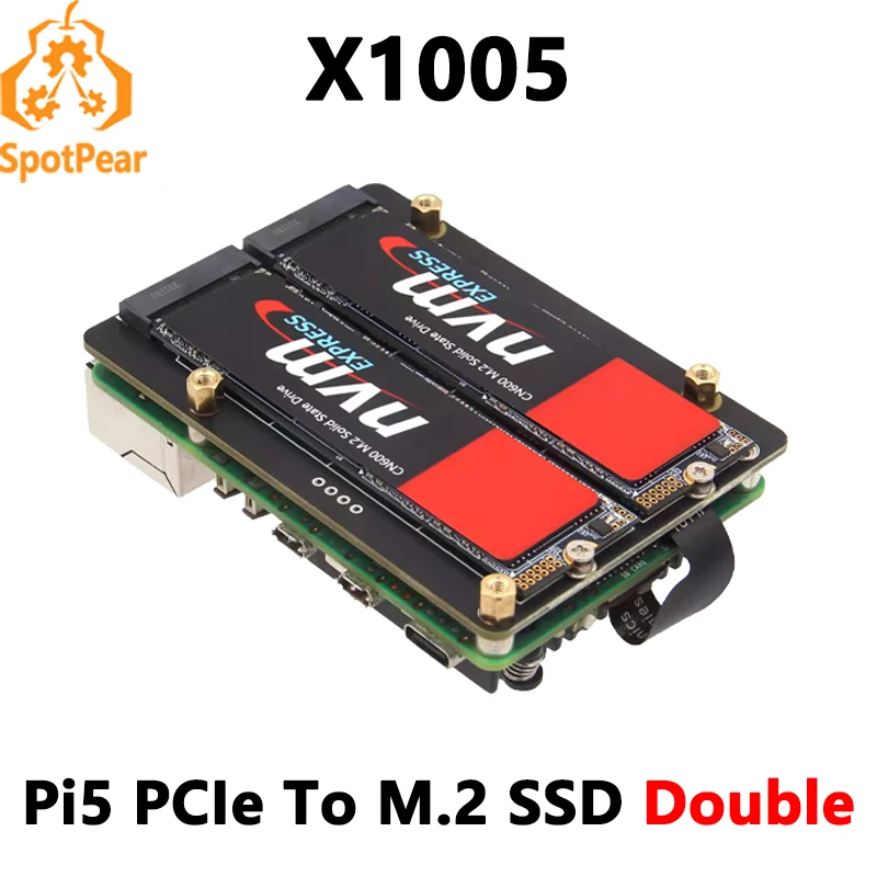 placa de adaptador ssd dupla raspberry pi x1005 pcie para m2 nvme chape 2230 2242 2260 2280 01