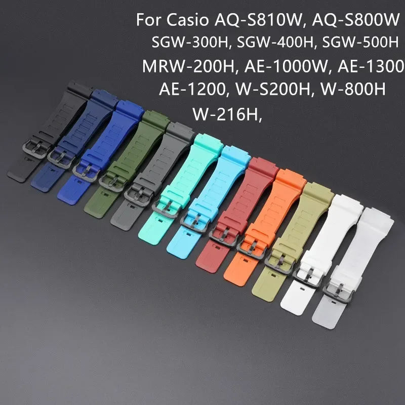 18mm Rubber Watch Strap for Casio AQ-S810W/S800W AE-1000W MCW-200H AEQ-110 Silicone Metal Buckle Wrist Band Bracelet