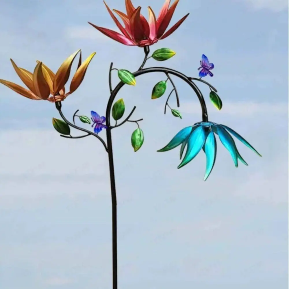 Garden Stake Metal Wind Spinner Creative with Spinning Flowers Gardening Plug Durable Wind Rotator Park - view 2
