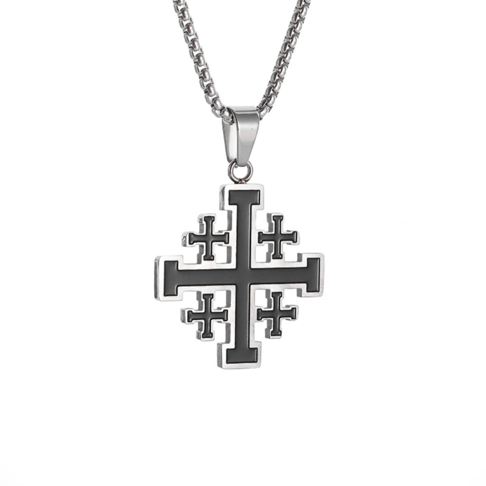Jerusalem Kreuzritter-Kreuz Anhänger Halskette für Damen und Herren Edelstahl Schmuck Accessoires – Detail 3