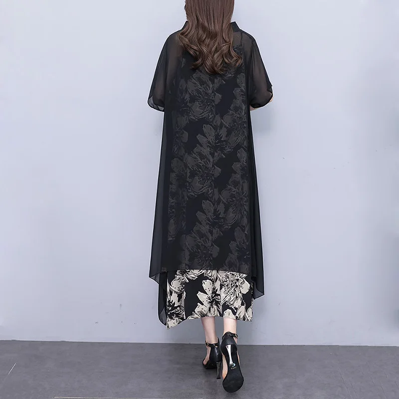 Large Women's Loose Dress Summer New Elegant Women's Long Chiffon Dress Fashion Two Piece Set Dresses for Women 2024 Dress Sets