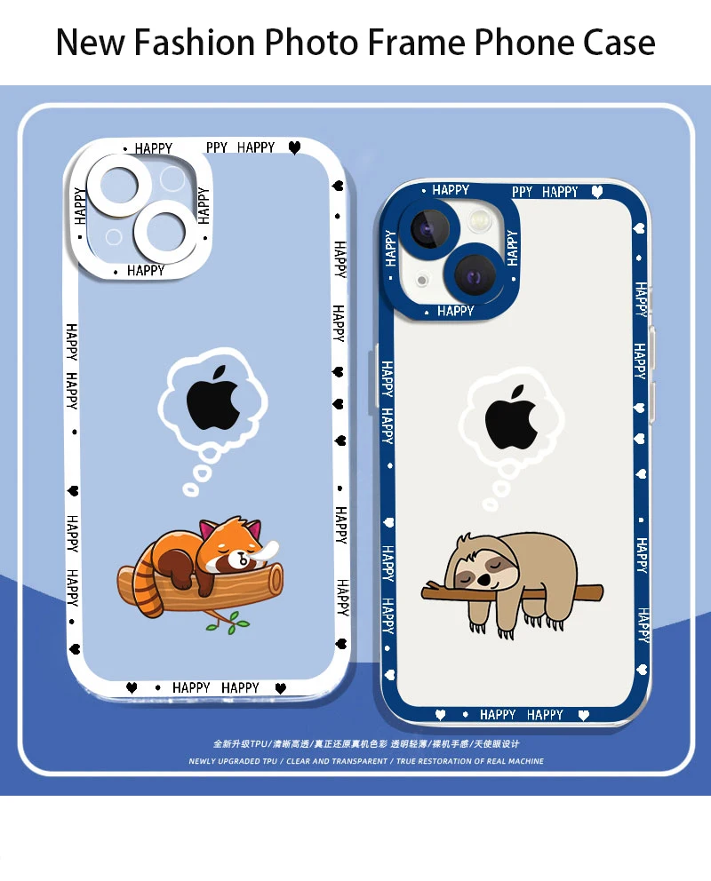 

New Creative cute cartoon animals Sleep Phone Cover For iPhone 11 12 13 14 15 16 Pro Max 13Mini 15 16 Plus Clear Soft Cover