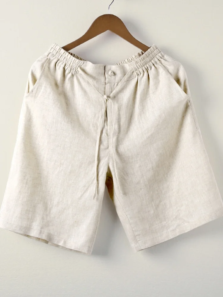 

High-End Linen Men's orts Summer Thin Loose Five-Point Casual Cotton-Linen Breathable Lightweight Straight Leg Pants