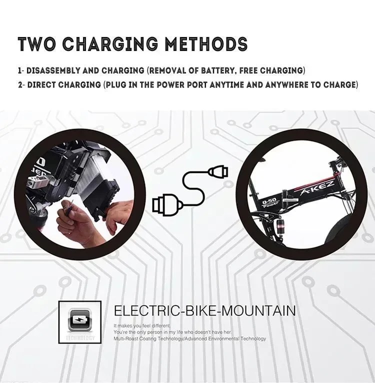 AKEZ Electric bicycle 1000W Motor 48V10.4AH Lithium battery Folding E-Bike 26 inch Tire mountain snow adult Electric Bike image 9