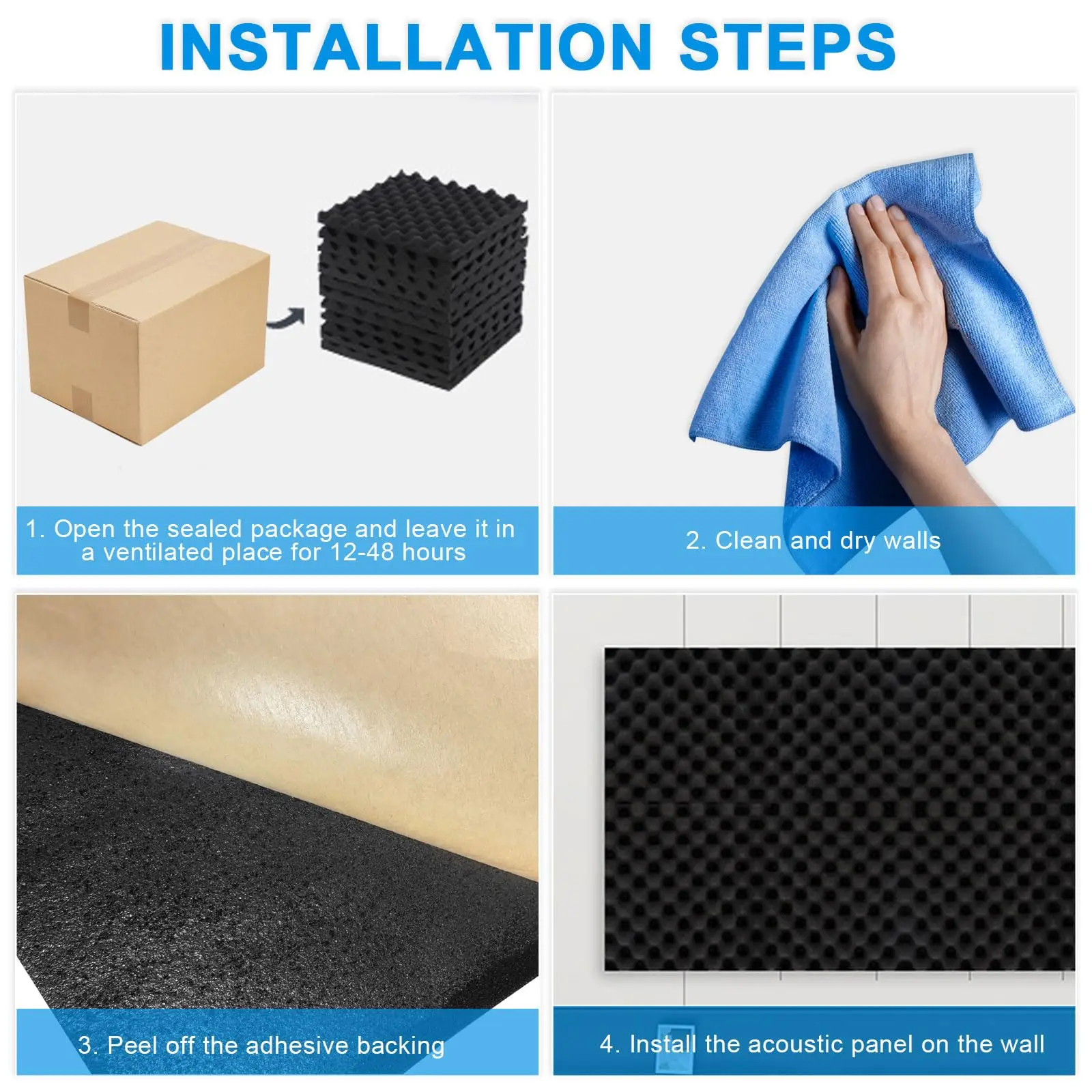 Paneles Acústicos de Espuma de Alta Densidad Tipo Caja de Huevos, 12 Piezas de Espuma Absorbente de Sonido, Espuma Insonorizante para Paredes, para Sala de Juegos y Grabación