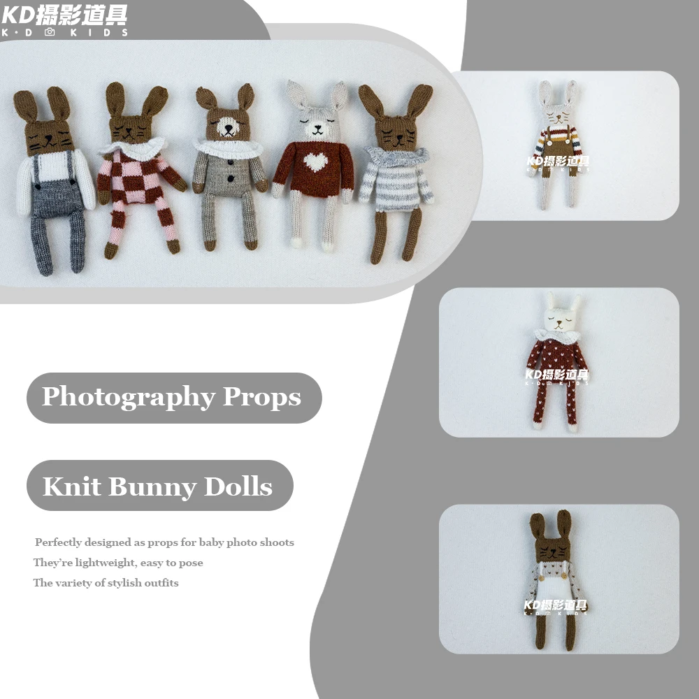 Adereços para fotografia de recém-nascidos, mini coelho de pelúcia feito à mão, boneca de pelúcia, animal fofo, estúdio, adereços de sessão de bebê, acessórios