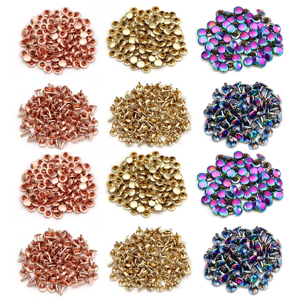 

Rainbow 9mm Double Cap Rivets for Leather Crafting Copper Tubular Fasteners Round Rapid Rivet for Fabric Purse Shoes Belts