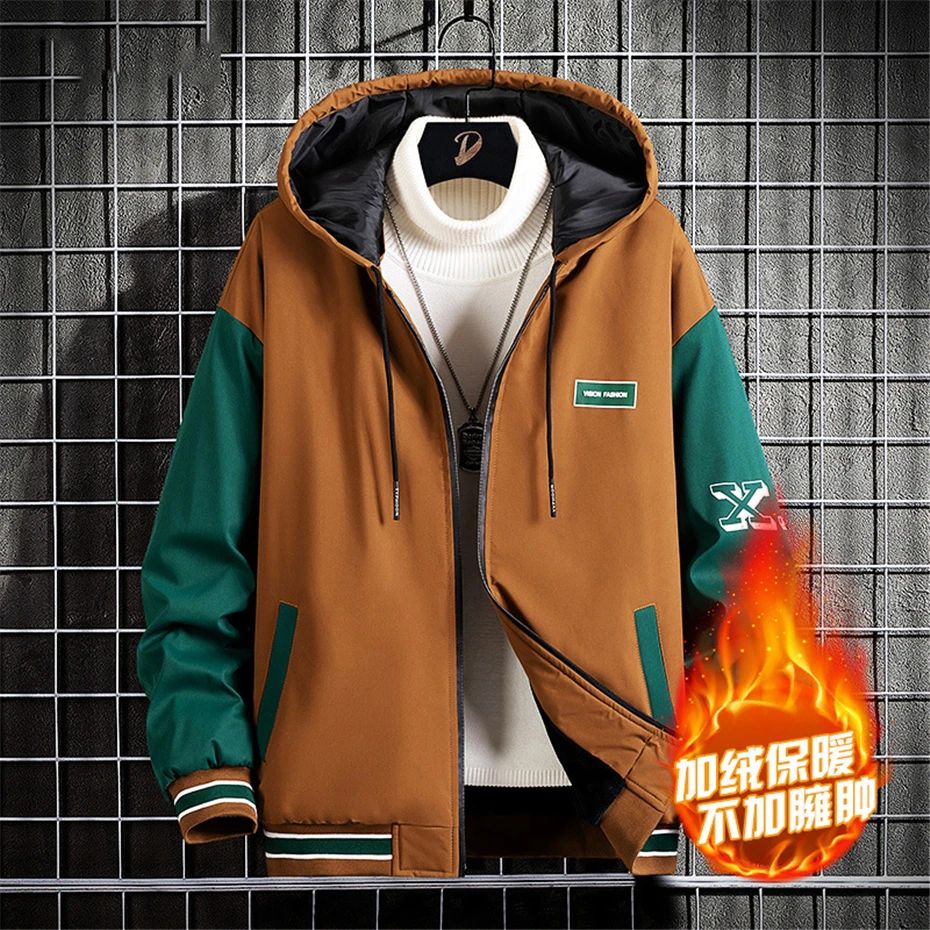 Autumn Winter Fleece Jacket Men 10XL Plus Size Varsity Jacket Fashion Sleeve Patchwork Coat Male Warm Jackets Big Size 10XL