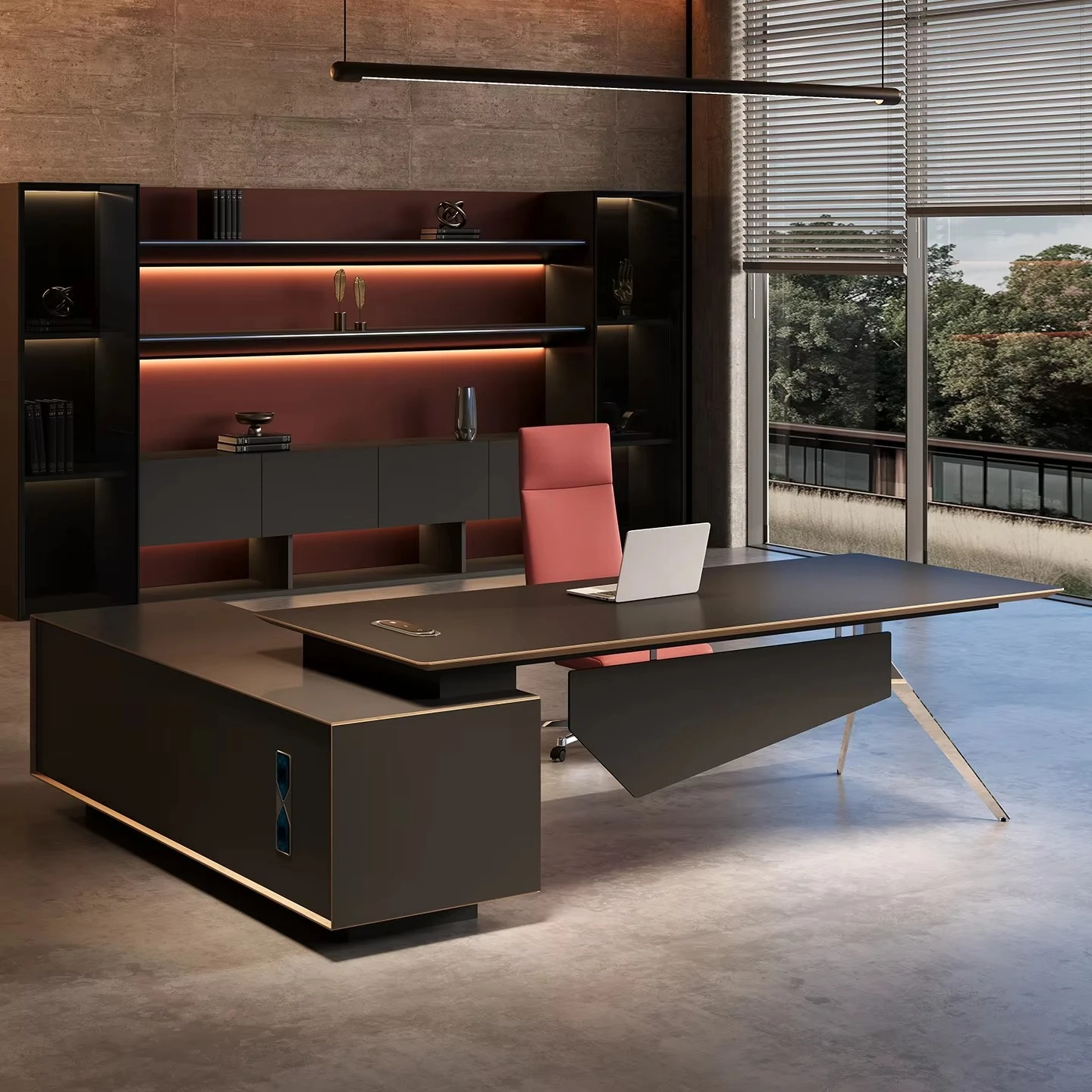 

Hot-selling Luxury Modern Complete Office Furniture Set MDF L Shaped Executive Computer Desk Modular Extendable Panel File Drawe