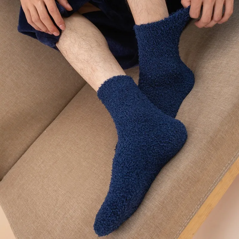 Thicken Thermal Socks Men Winter Warm Coral Velvet Fleece Fluffy Socks Harajuku Solid Color Loose Sleep Floor Terry Fuzzy Sock