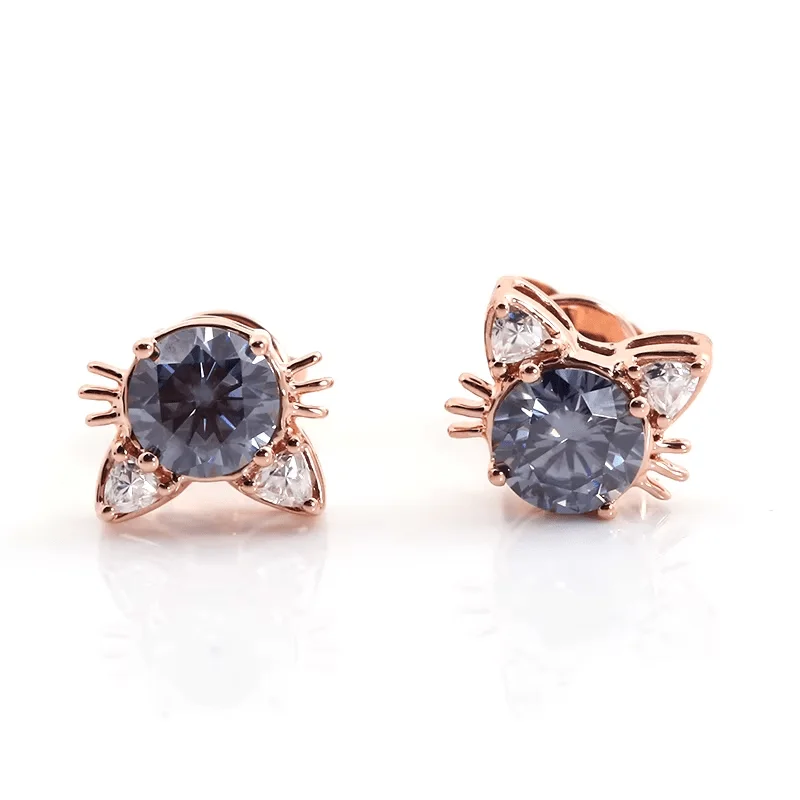 1pair 0.5/1/2/3Cat Moissanite Stud Earrings, Cute Animal Jewelry, The First Choice for Gifts for Friends and Family Members.