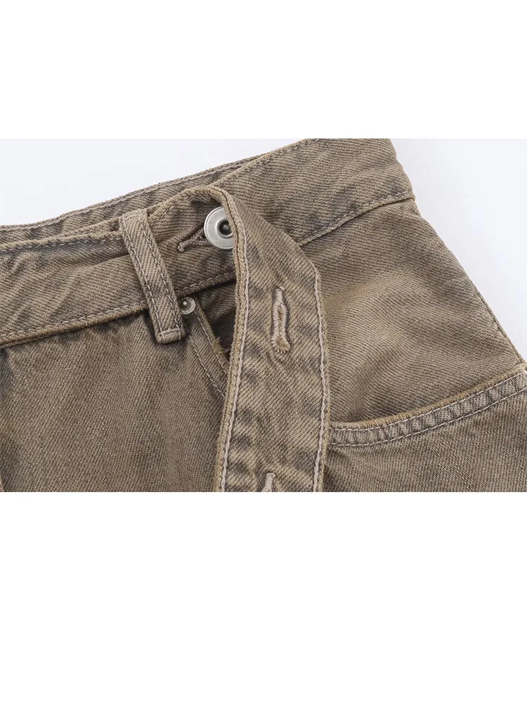 กางเกงยีนส์ทรงตรงเอวต่ำแบบมีซิป แต่งเข็มขัด สไตล์ลำลอง สตรีทแฟชั่น สำหรับผู้หญิง รุ่น HH Woman Spring Versatile