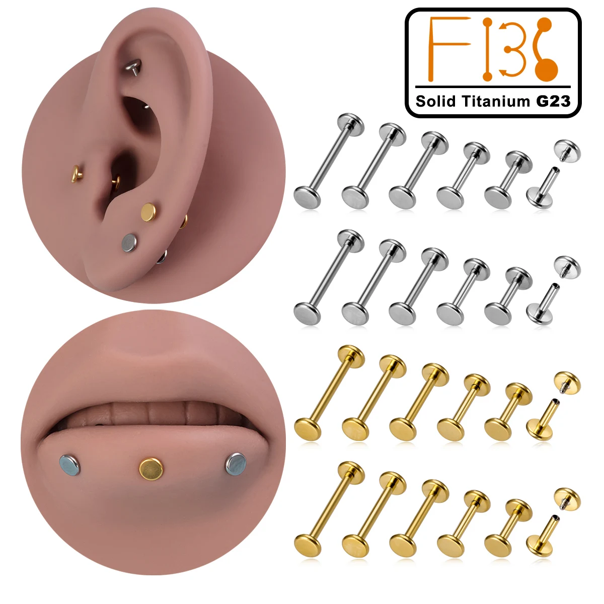 2pcs F136 Solid Titanium G23 Lip Labret Tongue Piercing Stud Internal Thread Cartilage Diath Helix Tragus Earrings Body Jewelry