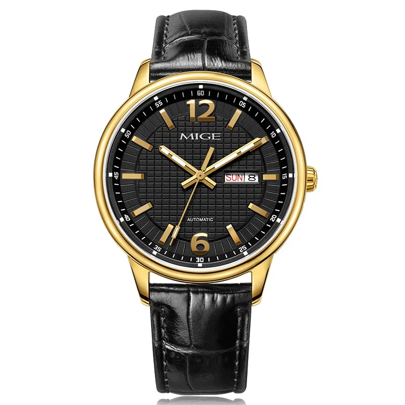 MIGE оригинальные автоматические механические часы Miyota для мужчин, водонепроницаемые светящиеся сапфировые часы с календарем из нержавеющей стали, мужские наручные часы