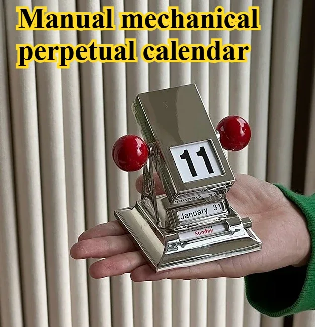 NEW Red Ball Alloy Manual Flipping Mechanical Home Desk Calendar Decompression Perpetual Calendar Gift