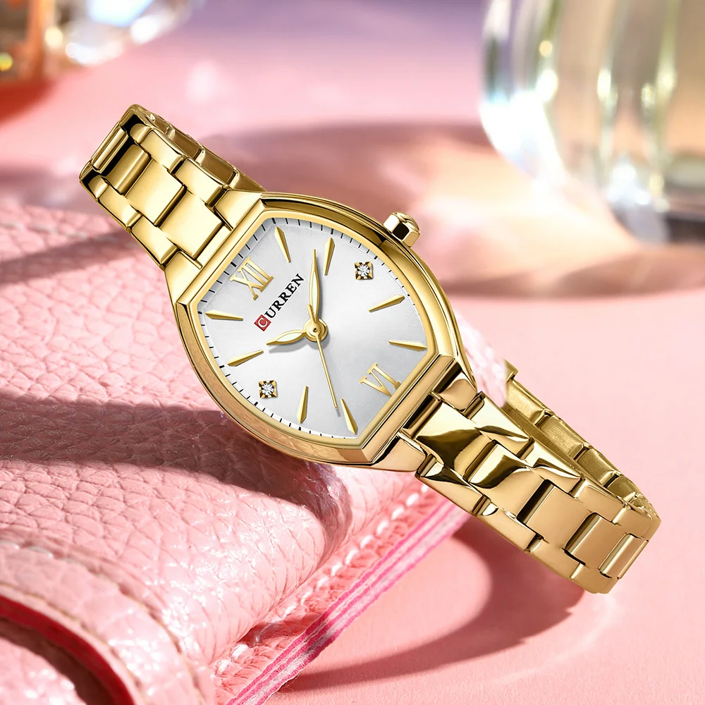 CURREN Fashionable Barrel-Shaped Simple Elegant Quartz Watch Women's Elastic Band Retro Women's Watch