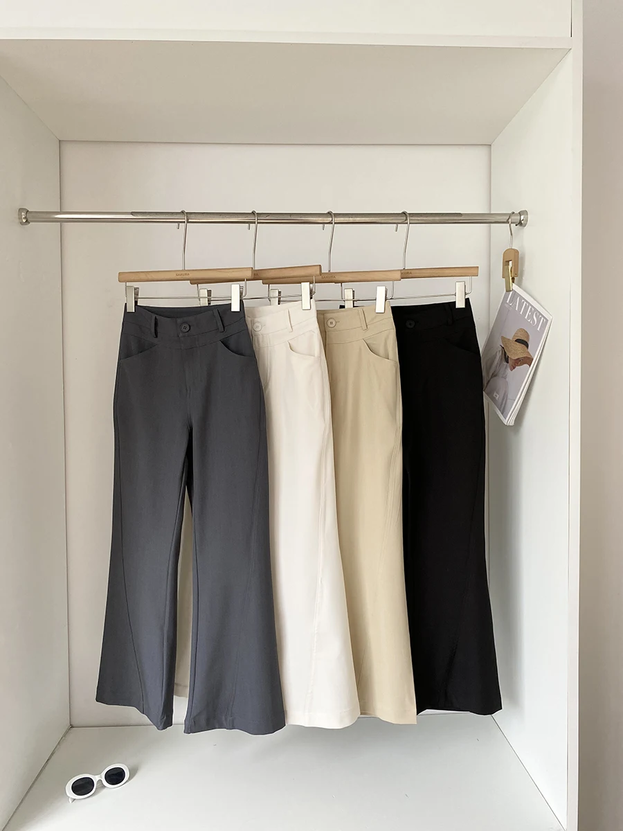 Women's Spring Autumn Casual High Waist Micro Flare Pants Lady Streetwear Chic Solid Color Loose Long Pants