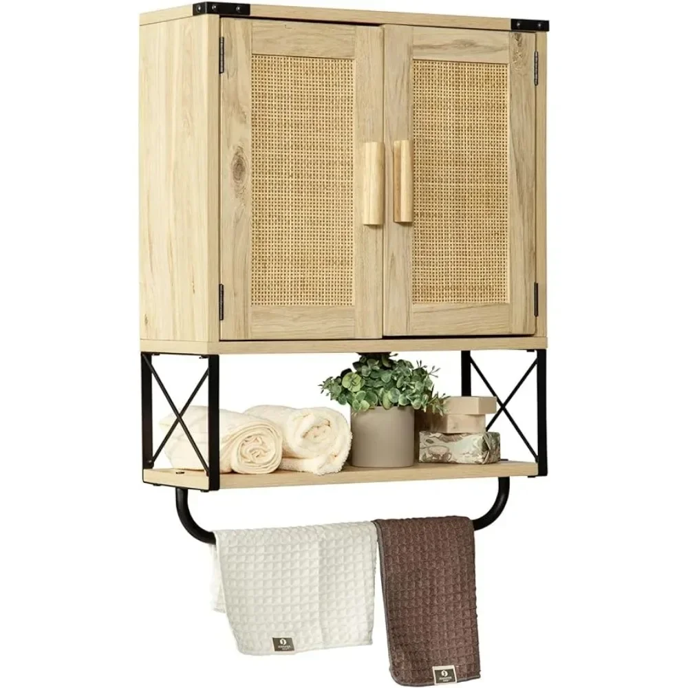 

Boho Wood Wall Mounted Medicine Cabinet Storage Organizer With Adjustable Shelves & Towel Bar Bathroom Vanity With Sink Dresser