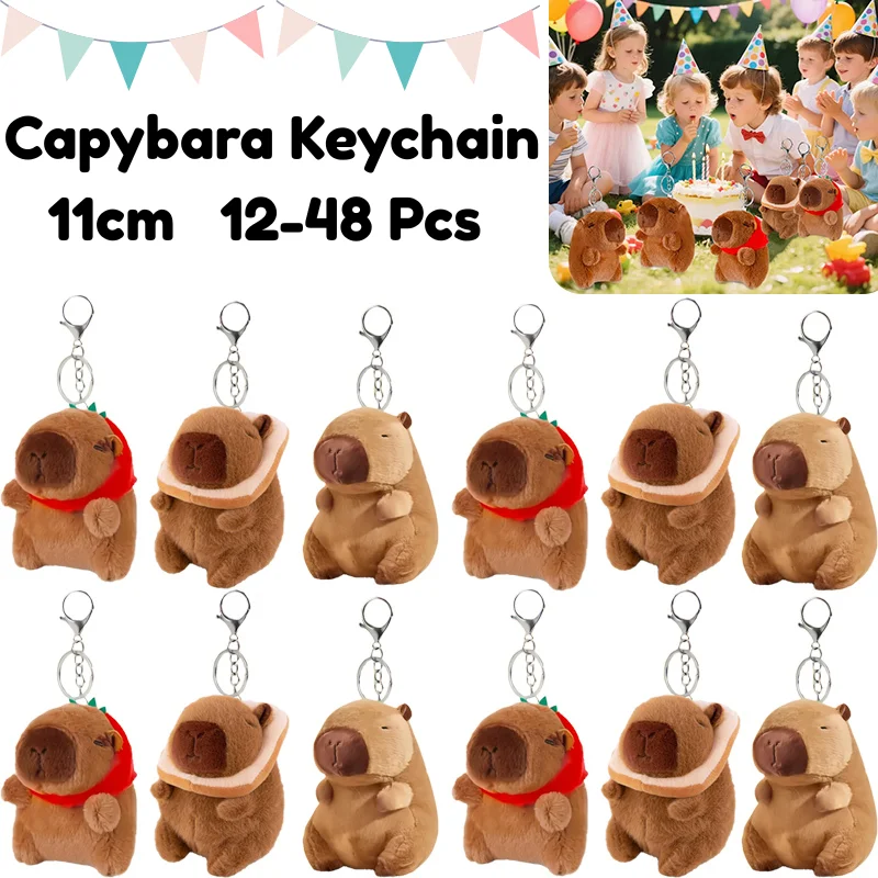 

12-48Pcs Capybara Keychain Mini Stuffed Animals Bulk Capybara Plush Keyring For Party Favors Birthday Gifts Backpack Prizes 11cm